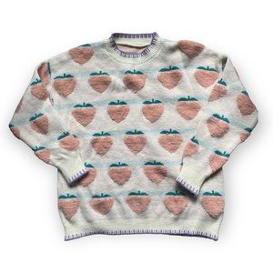 Peach Patterned High Collar Knitted Sweater